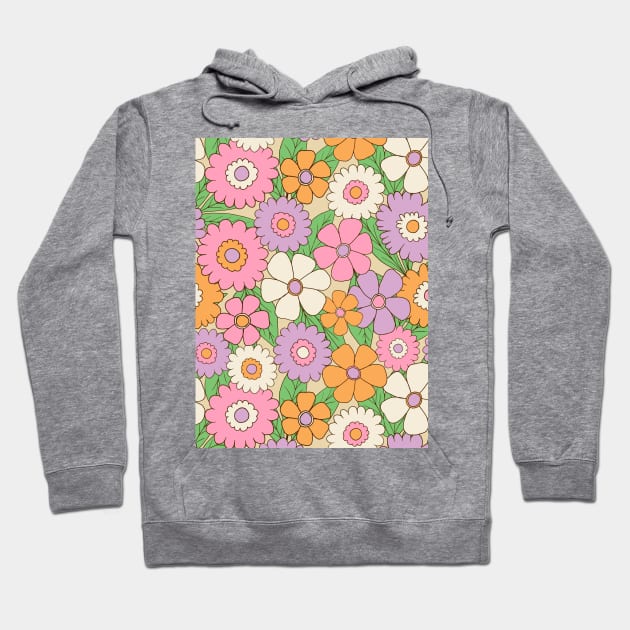 Groovy retro flower power pattern in lilac, pink and orange Hoodie by Natalisa